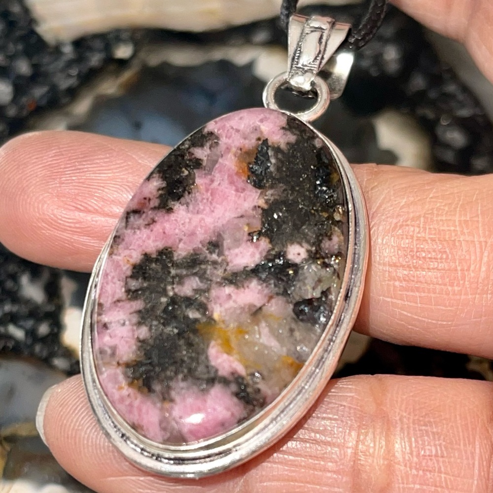 Earthy Rhodonite Pendant 2” - Picture 7 of 14
